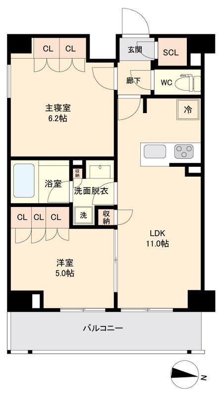 KI-LIGHT KINSHICHO(2LDK/6階)の間取り写真