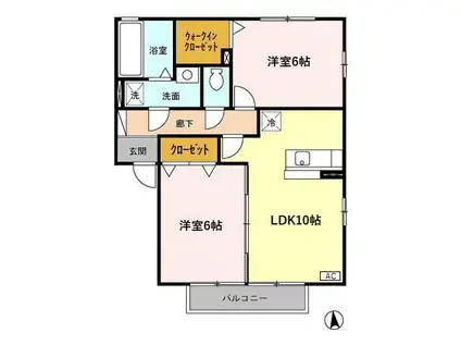 カトル・ヴァン B(2LDK/2階)の間取り写真