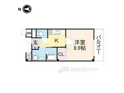 セレーノ東生駒B棟(1K/3階)の間取り写真