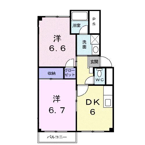 ホワイトバ-チNS(2DK/2階)の間取り写真