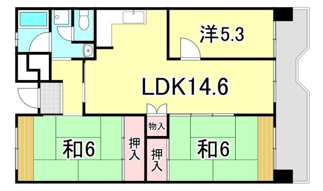 UR武庫川 28号棟(3LDK/4階)の間取り写真