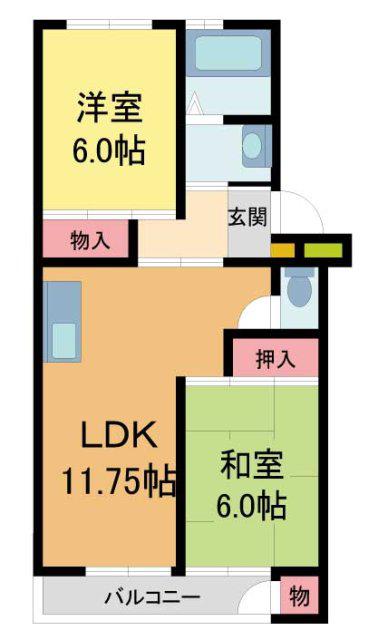 武庫川ハイツ(2LDK/2階)の間取り写真