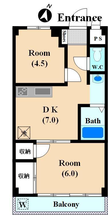 ニューハイム島田(2DK/1階)の間取り写真