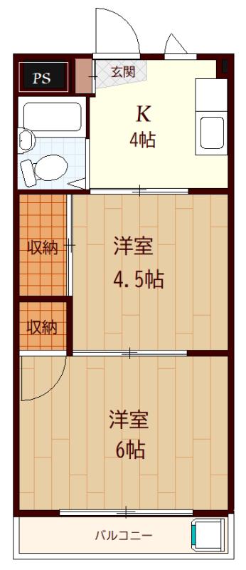 シャトール前川(2K/4階)の間取り写真