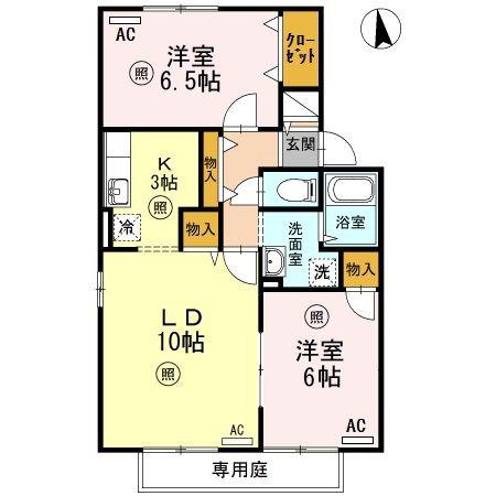 カムール際波B棟(2LDK/1階)の間取り写真