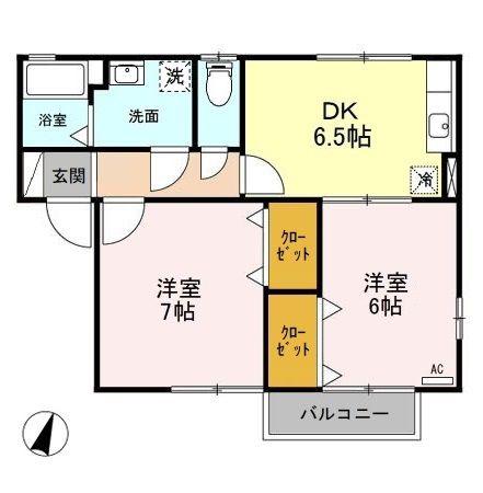 アクアグレイスA・B・C(2DK/2階)の間取り写真