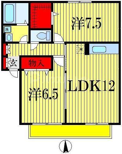 ベルテ藤原(2LDK/2階)の間取り写真