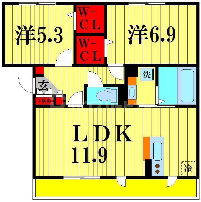 エムワイハイツ(2LDK/1階)の間取り写真