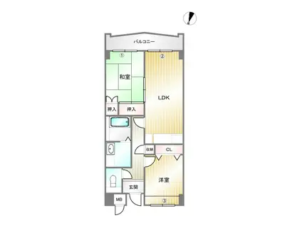 ガーデンコート楠ヶ丘(2LDK/4階)の間取り写真