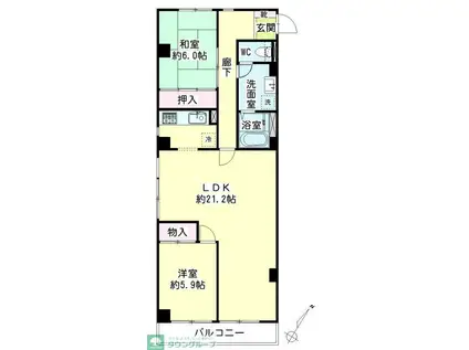 岸谷クリークコーポ(2LDK/3階)の間取り写真