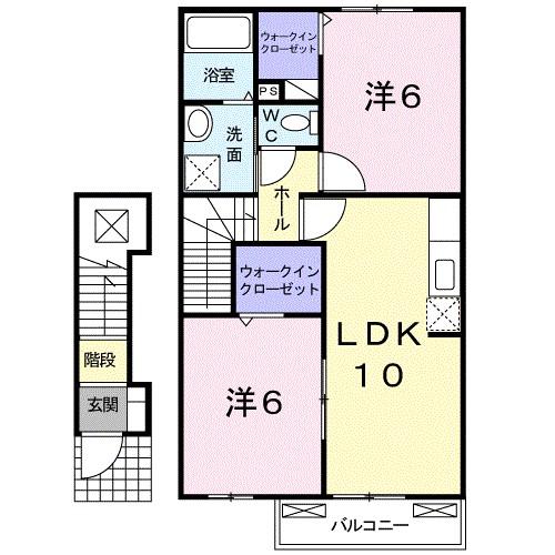 グラン・すずかぜの丘B(2LDK/2階)の間取り写真