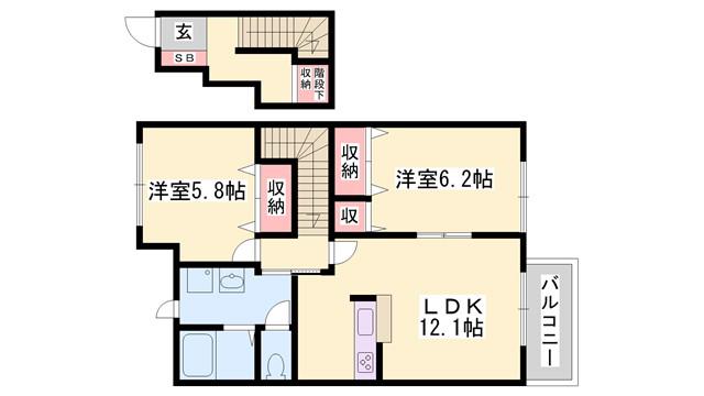 エテルナウェール(2LDK/2階)の間取り写真