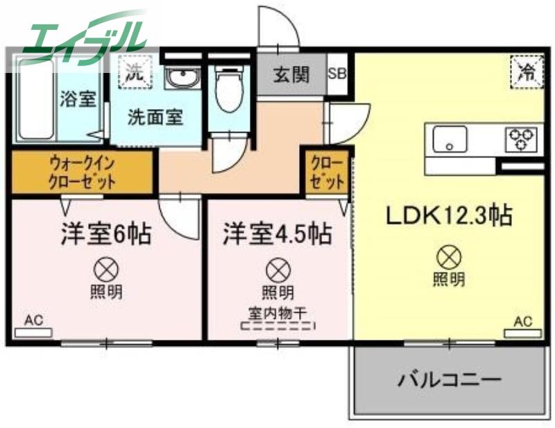 プラトー B棟(2LDK/3階)の間取り写真