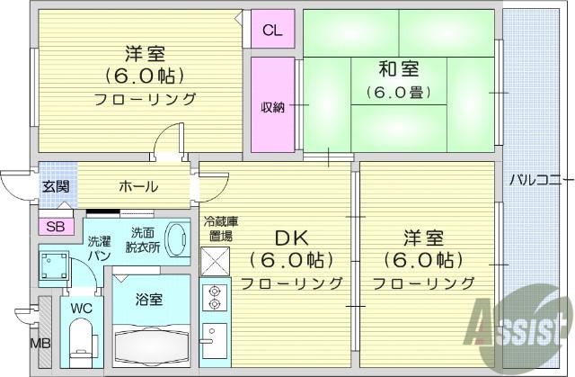 クオリティーハイム協栄 B(3DK/1階)の間取り写真