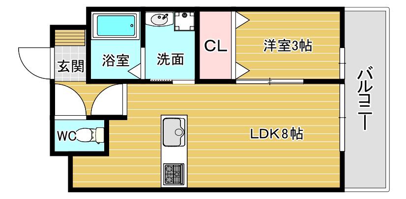 エーデ田辺(1LDK/1階)の間取り写真