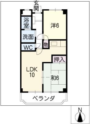 地下鉄東山線 星ケ丘駅(愛知) 徒歩35分 6階建 築32年(2LDK/3階)の間取り写真