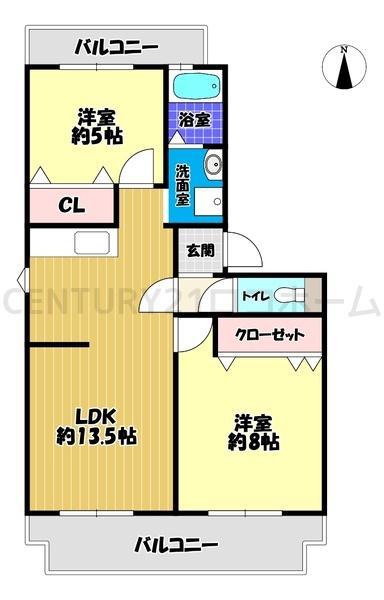 ヴィラ仲谷向陽台(3DK/1階)の間取り写真