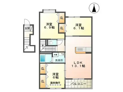ディアコート(3LDK/2階)の間取り写真