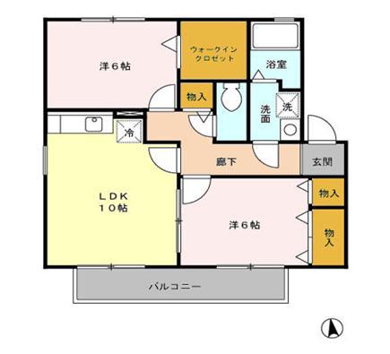 グリーンビレッジ(2LDK/2階)の間取り写真