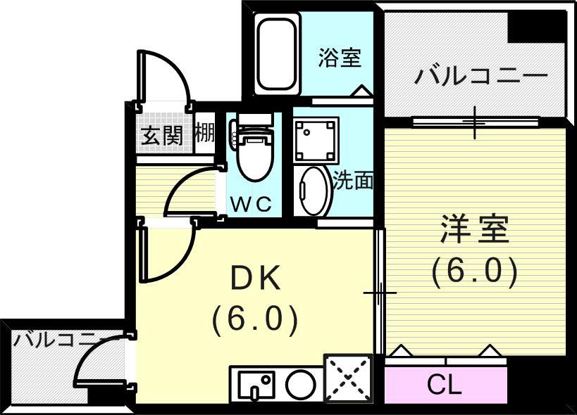 アトリエヤヨイ(1DK/4階)の間取り写真