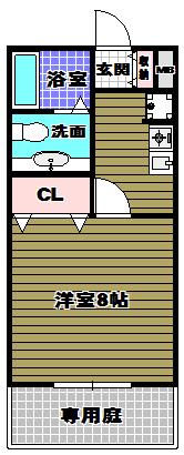 ヴェルドミールII(1K/1階)の間取り写真