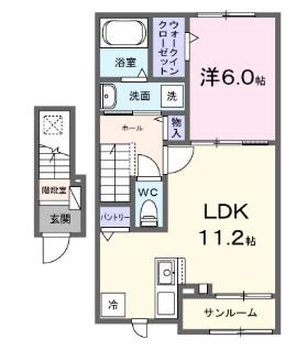 カーサレーナF(1LDK/2階)の間取り写真