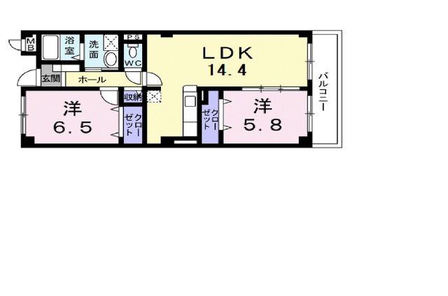 アヴェニュー東松ヶ丘(2LDK/3階)の間取り写真