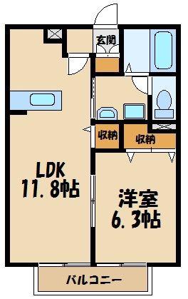 フラッツァ川寺(1LDK/2階)の間取り写真