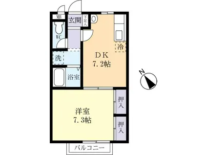 ニューシティー高野台IIB(1DK/2階)の間取り写真