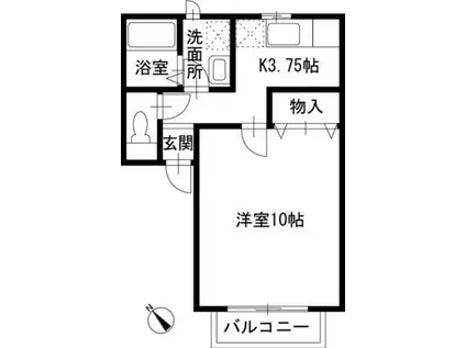 プラネッツ湘南B棟(1K/2階)の間取り写真