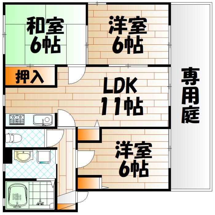 パラシオ赤坂C棟(3LDK/1階)の間取り写真