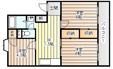モリハイム菅原III(3DK/4階)の間取り写真