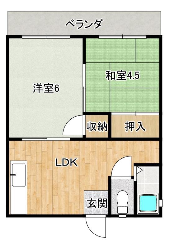 姫中スズキアパート(2DK/1階)の間取り写真