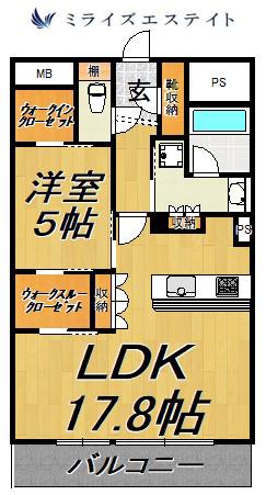 クリオ金山ブライトマークス(1LDK/13階)の間取り写真