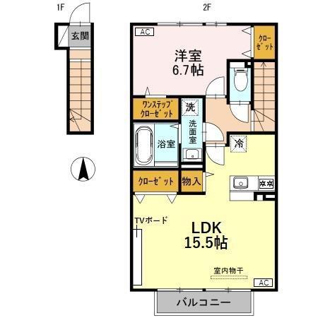 ジュネス一本木(1LDK/2階)の間取り写真