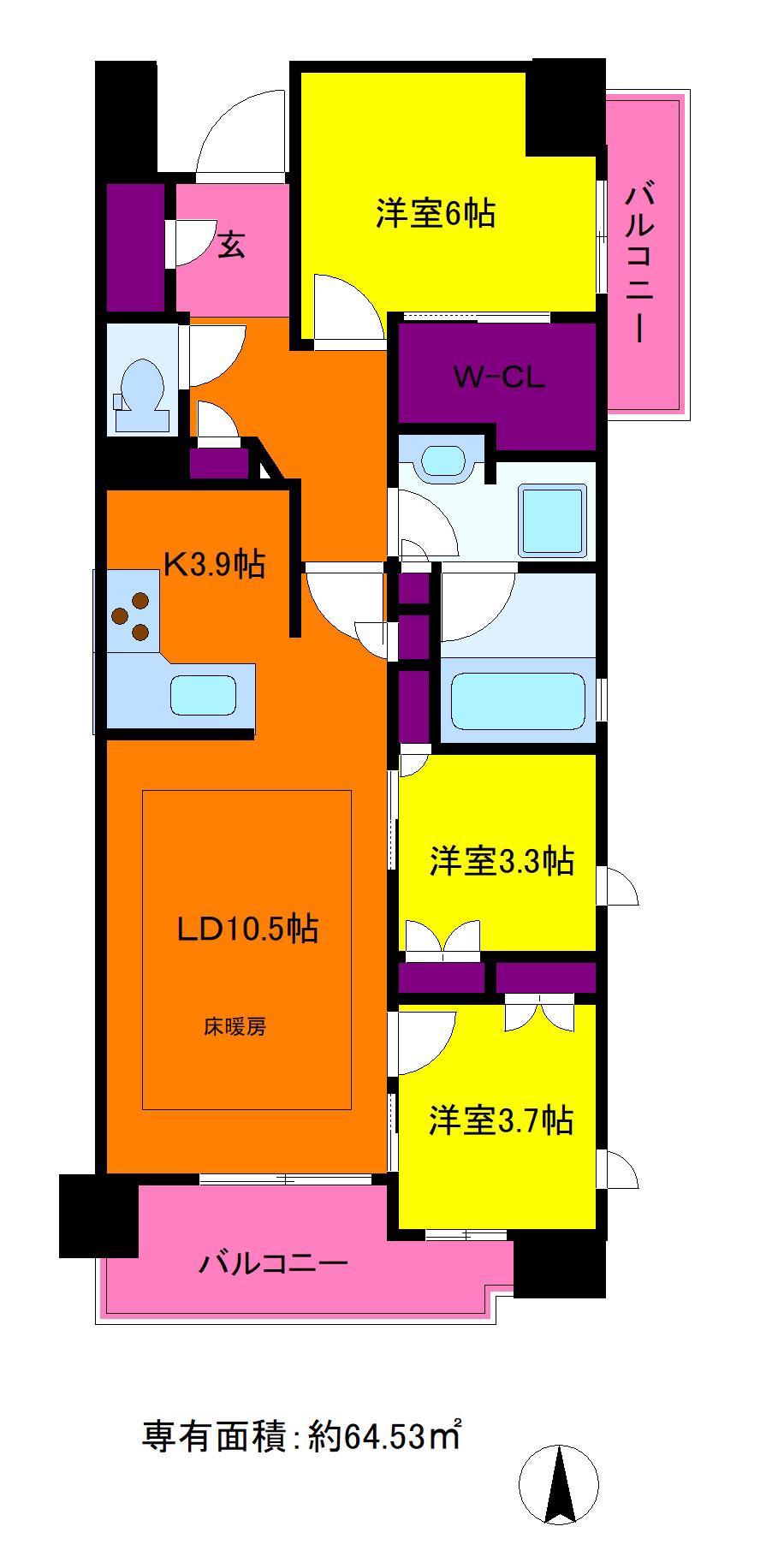 オーベル三鷹(3LDK/7階)の間取り写真