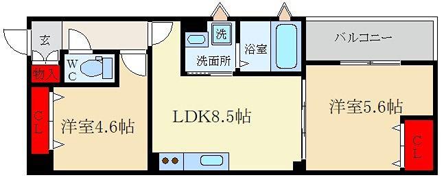ラモーナ藤阪元町(2DK/2階)の間取り写真