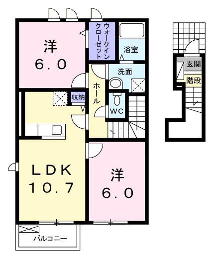 アンビエンテ南庄町 B(2LDK/2階)の間取り写真
