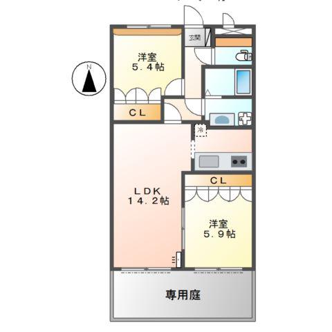 グランドールA(2LDK/1階)の間取り写真