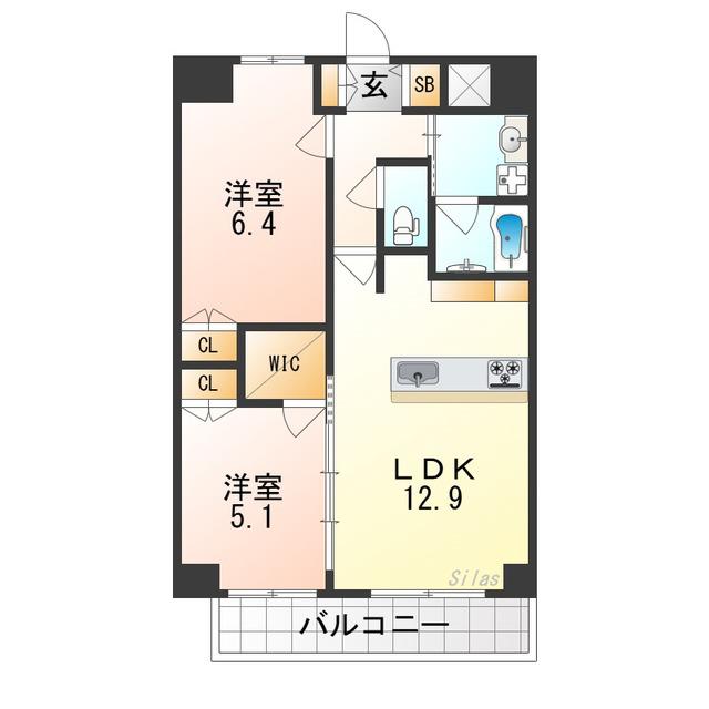 グランドレッセ今里(2LDK/2階)の間取り写真
