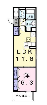 ボワ リュネール(1LDK/1階)の間取り写真