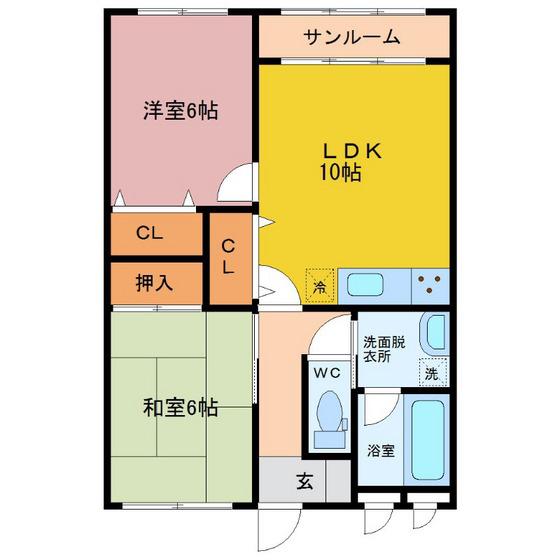 ラフォーレ鵜坂(2LDK/2階)の間取り写真