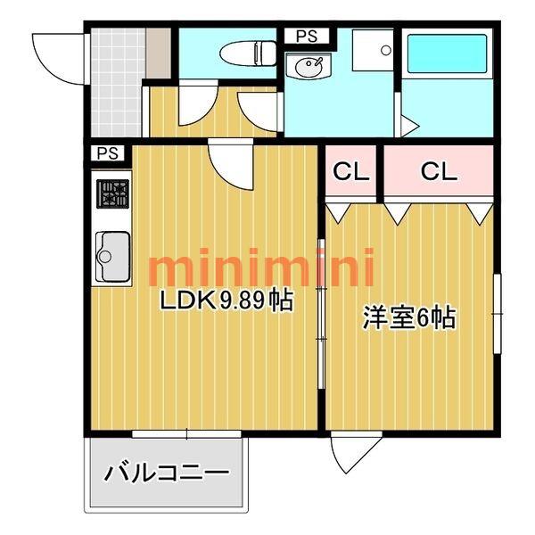 LA-CREA茨木市寺田町(1LDK/2階)の間取り写真