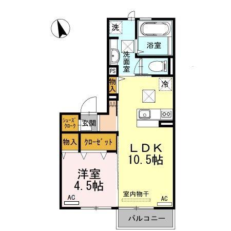 リバーパーク新天町(1LDK/1階)の間取り写真