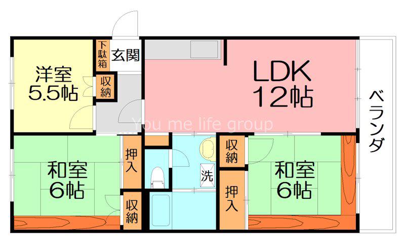 湘南ハイムFE棟(3LDK/3階)の間取り写真