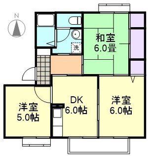 サンライズ長尾B棟(3DK/2階)の間取り写真