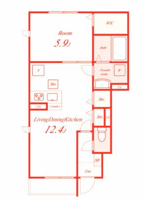 LILY MORE COURT(1LDK/1階)の間取り写真
