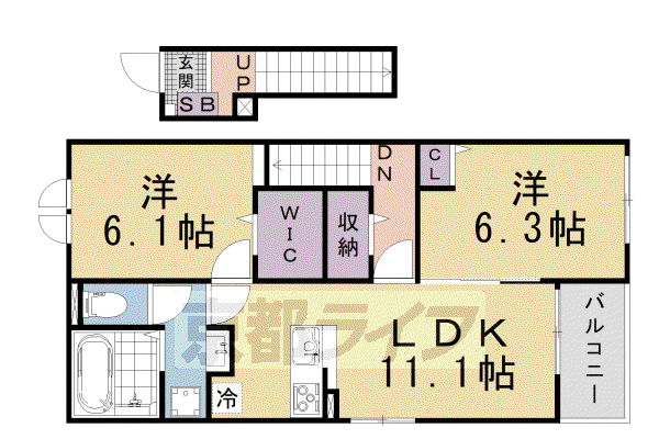 ヒカルサ仰木の里II(2LDK/1階)の間取り写真