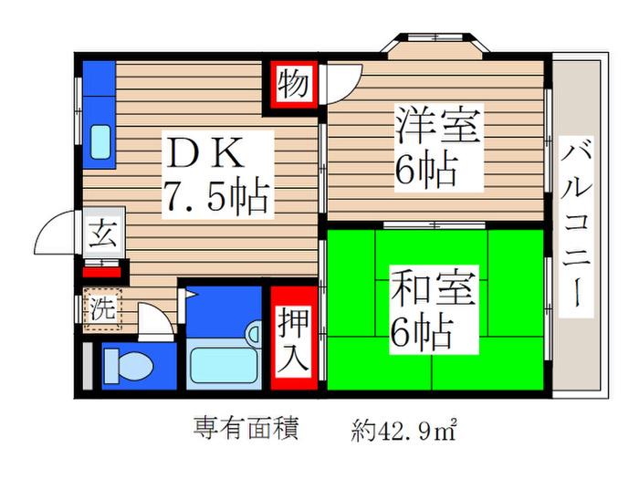VINGS FUJI(2DK/2階)の間取り写真