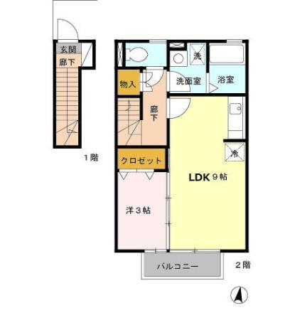 ヴィラージュ(1LDK/2階)の間取り写真